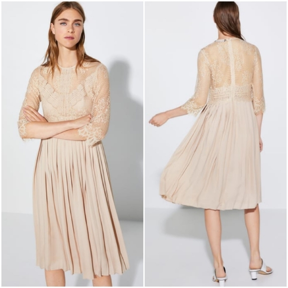 zara lace pleated dress